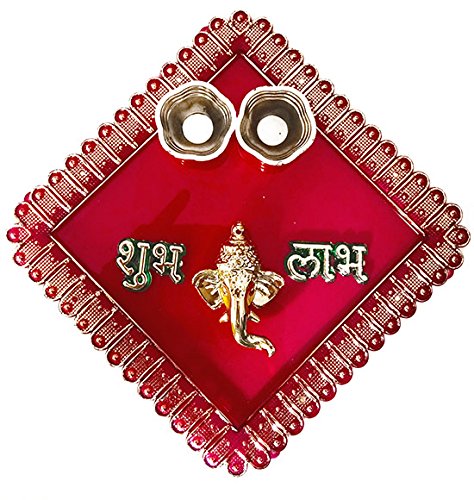 DMS RETAIL & Ethnic Acrylic Ganeshji Decorative Pooja Thali with Kumkum Holder for Diwali Pooja Rakhi Thali Enaagement Plate dmsretail