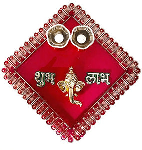 DMS RETAIL & Ethnic Acrylic Ganeshji Decorative Pooja Thali with Kumkum Holder for Diwali Pooja Rakhi Thali Enaagement Plate dmsretail