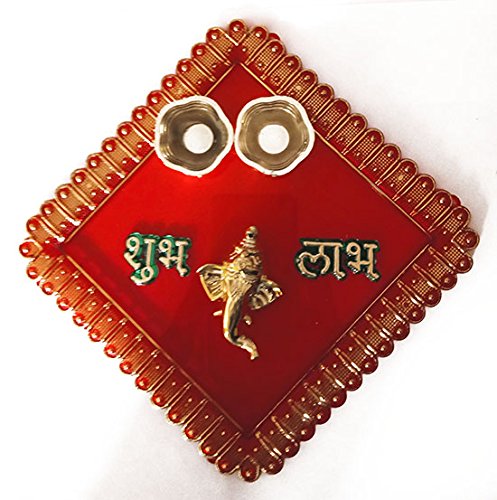 DMS RETAIL & Ethnic Acrylic Ganeshji Decorative Pooja Thali with Kumkum Holder for Diwali Pooja Rakhi Thali Enaagement Plate dmsretail