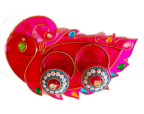 DMS RETAIL & Ethnic Acrylic Peacock Shape Decorative Pooja Thali with Kumkum Holder for Diwali Pooja Rakhi Thali Enaagement Plate dmsretail