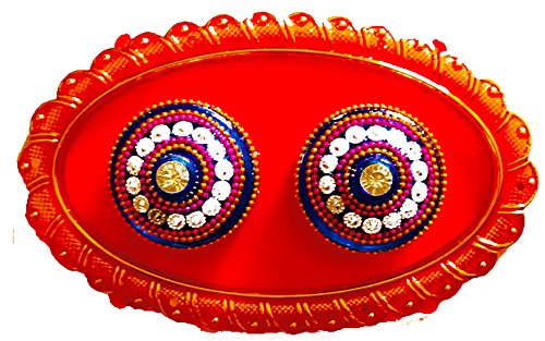 DMS RETAIL & Ethnic Acrylic Pooja thali with 2 Kumkum/chawal Holder/Engagement Plate/Diwali Decorations/Tilak Thali/Kankavati for Pooja/Rakhi Thali dmsretail