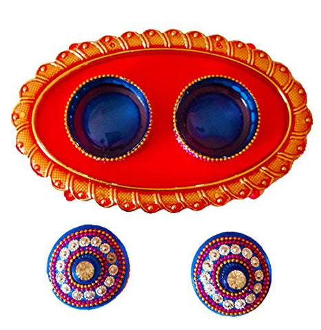 DMS RETAIL & Ethnic Acrylic Pooja thali with 2 Kumkum/chawal Holder/Engagement Plate/Diwali Decorations/Tilak Thali/Kankavati for Pooja/Rakhi Thali dmsretail