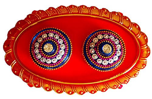 DMS RETAIL & Ethnic Acrylic Pooja thali with 2 Kumkum/chawal Holder/Engagement Plate/Diwali Decorations/Tilak Thali/Kankavati for Pooja/Rakhi Thali dmsretail