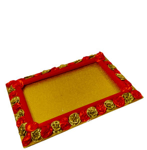 DMS RETAIL Flower Decorated Decorative Tray for Packing HamperDry Fruit Packing Tray for Wedding,Diwali,Functions|Shagun Cloth Packing Tray (RED, 22X18 INCHES) dmsretail