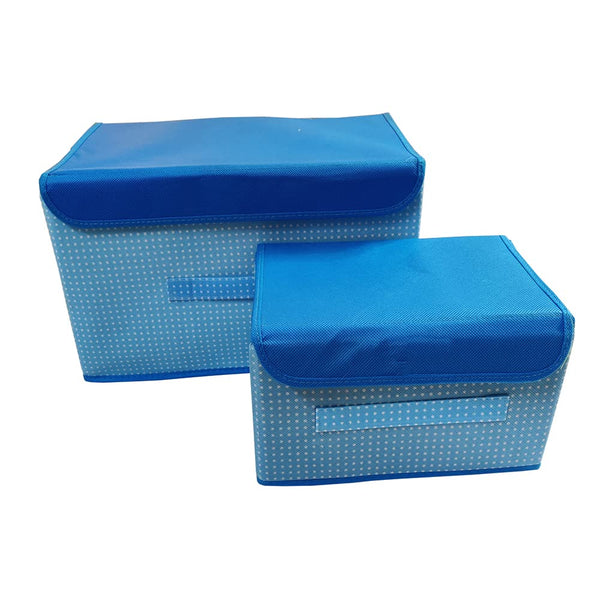 DMS RETAIL Foldable Non Woven Clothes Organisers Storage Boxes Custom Home Storage Organizer Non Woven Box Under Bed Storage Organizer Boxes Set Of 2 (Blue) dmsretail