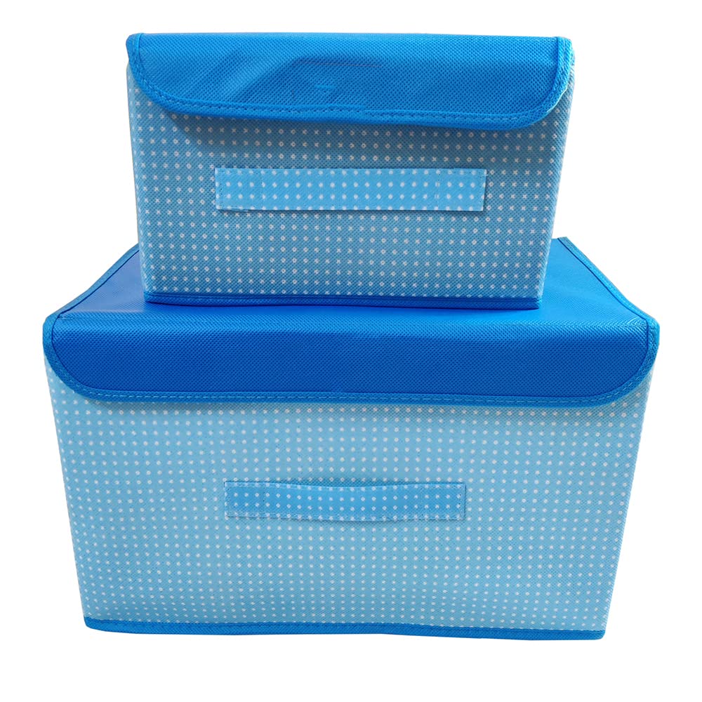 DMS RETAIL Foldable Non Woven Clothes Organisers Storage Boxes Custom Home Storage Organizer Non Woven Box Under Bed Storage Organizer Boxes Set Of 2 (Blue) dmsretail