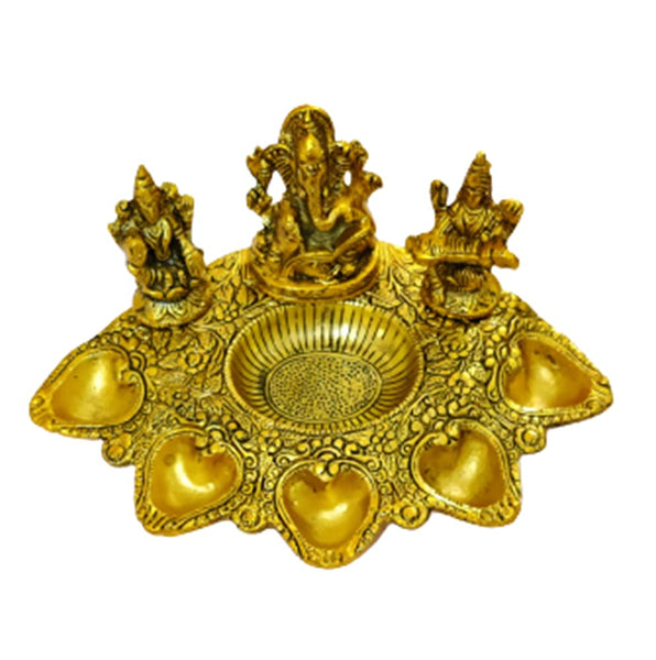 DMS RETAIL Ganesh Laxmi Saraswati Pooja Thali with 5 Holders I Pooja Thali with for Wedding, Rakhsha Bhandhan, Bhai Dooj, Tilak Tika Function dmsretail