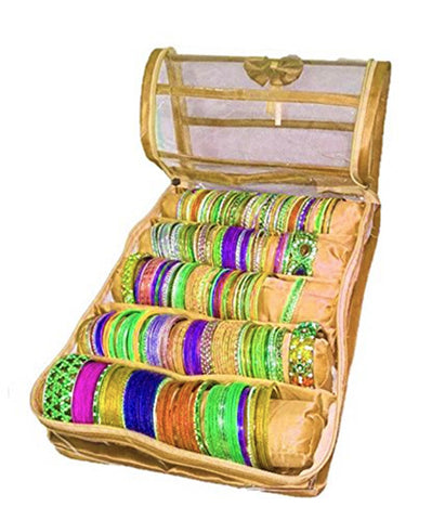 DMS RETAIL Golden Brocade Bangle Box Bangle Case Bangle Organizer Travel Organizer Jewelry Case 5 Rod Non Wooven dmsretail