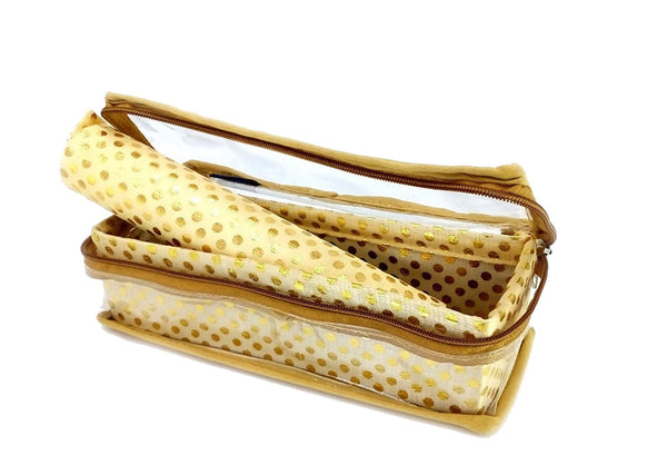 DMS RETAIL Golden Brocade Bangle Box/Bangle case/kit Organizer 1 Rod- 10 x 26 x 7 cms (Pack of 4) dmsretail