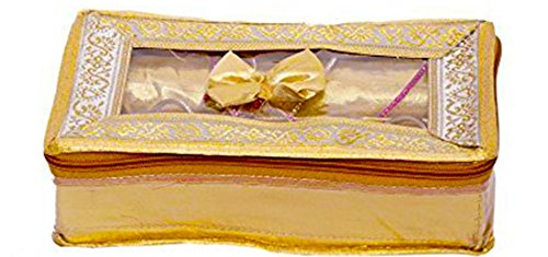 DMS RETAIL Golden Brocade Bangle Box/Bangle case/kit Organizer 2 ROD-15 x 26 x 7 cms (Pack of 4) dmsretail