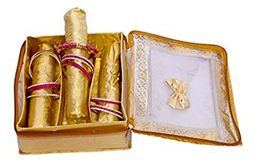 DMS RETAIL Golden Brocade Bangle Box/Bangle case/kit Organizer 3 Rod- (18 x 24 x 27cms) (Pack of 4) dmsretail