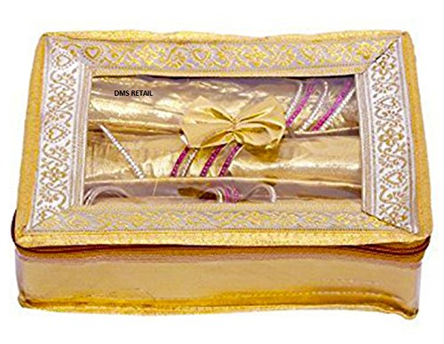 DMS RETAIL Golden Brocade Bangle Box/Bangle case/kit Organizer 3 Rod- (18 x 24 x 27cms) (Pack of 4) dmsretail