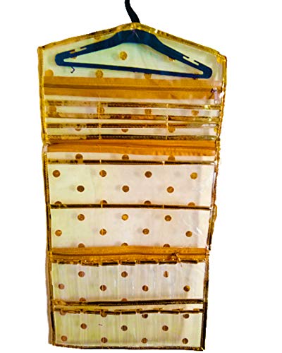 DMS RETAIL Golden Polka Dot Transparent Hanging Makeup Organizer Jewellery Organizer with Hanger Wordrobe Organizer Multi Purpose Organizers (Set of 2 Organizer) dmsretail