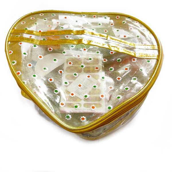 DMS RETAIL Golden Transparent Heart Shape Make up Organiser Pouch | Cosmetic Pouch|Jewellery Storage Pouch for Women|Multipurpose Toiletory Organiser with Handle Set of 3 Pouch dmsretail