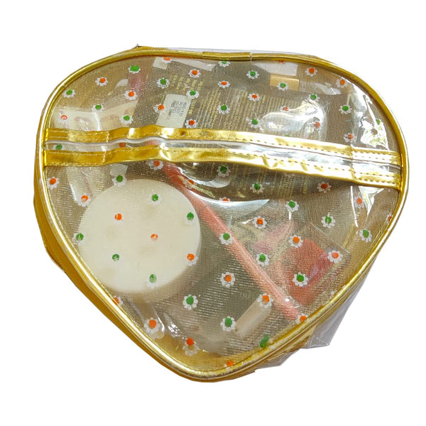 DMS RETAIL Golden Transparent Heart Shape Make up Organiser Pouch | Cosmetic Pouch|Jewellery Storage Pouch for Women|Multipurpose Toiletory Organiser with Handle Set of 3 Pouch dmsretail