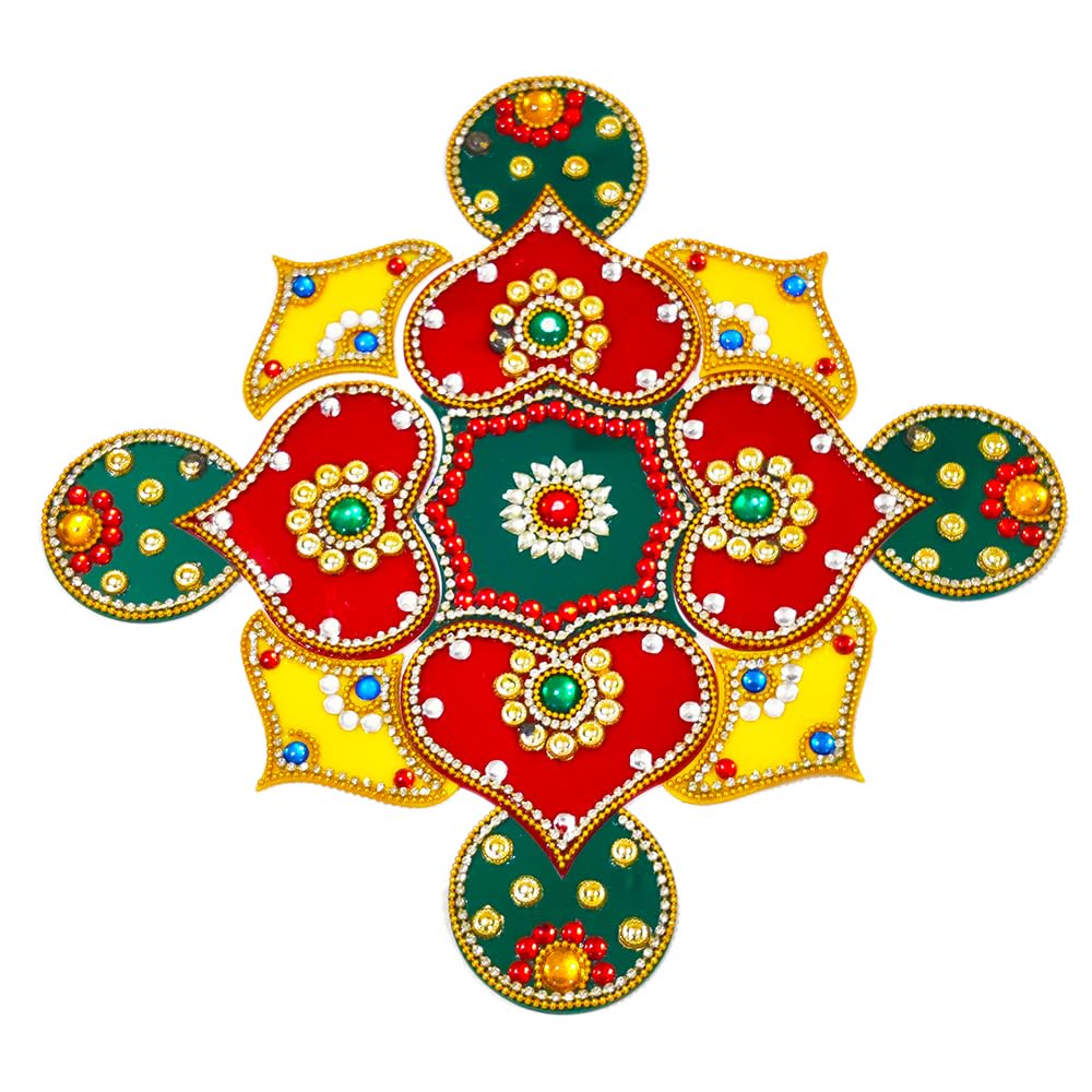DMS RETAIL Handcrafted Red Yellow Green Traditional Acrylic Rangoli