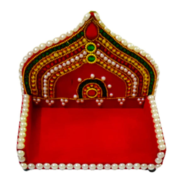 DMS RETAIL Handcrafted Wooden Decorative Sihasan for Mandir|Sinhasan for Laddu Gopal|Shihasan for God|Decoration for Temple (5 Inch) dmsretail