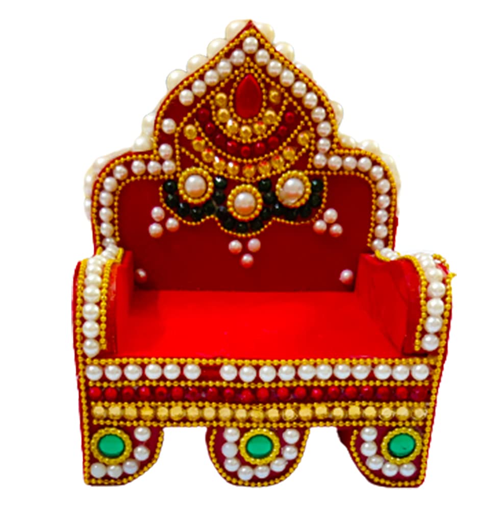 DMS RETAIL Handcrafted Wooden Decorative Sinhasan for Mandir|Sihasan for Laddu Gopal|Shihasan for God (10 Inch) dmsretail