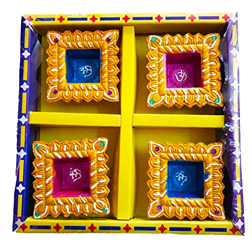 DMS RETAIL Handmade Big Size Square Decorative Clay Diya for Diwali for Floor Decoration Or Home Decoration Pack of (8) dmsretail