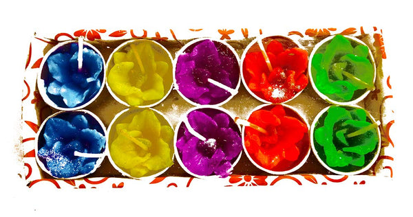 DMS RETAIL Handmade Flower Shape Wax Filled Decorative Diya for Diwali for Floor Decoration Or Home Decoration Pack of 10 Diya dmsretail