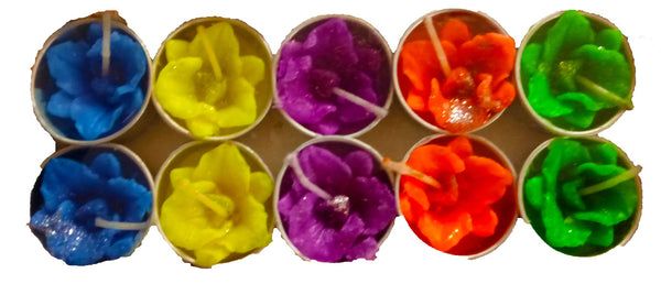 DMS RETAIL Handmade Flower Shape Wax Filled Decorative Diya for Diwali for Floor Decoration Or Home Decoration Pack of 10 Diya dmsretail