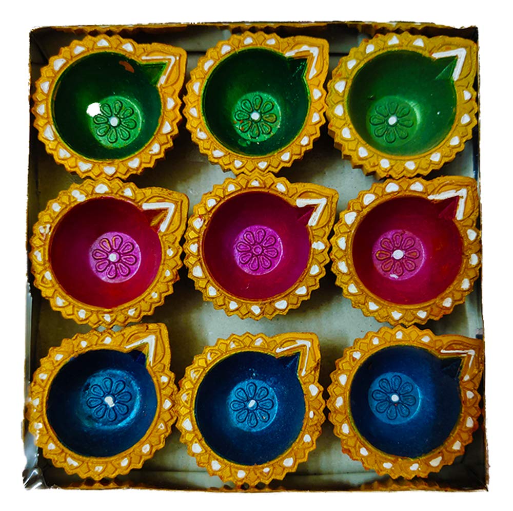 DMS RETAIL Handmade Terracotta Decorative Diya for Diwali Mitti Diya for Pooja & Festival Oil Lamp Earthen Clay Diya for Decoration Set of 18 Diya dmsretail
