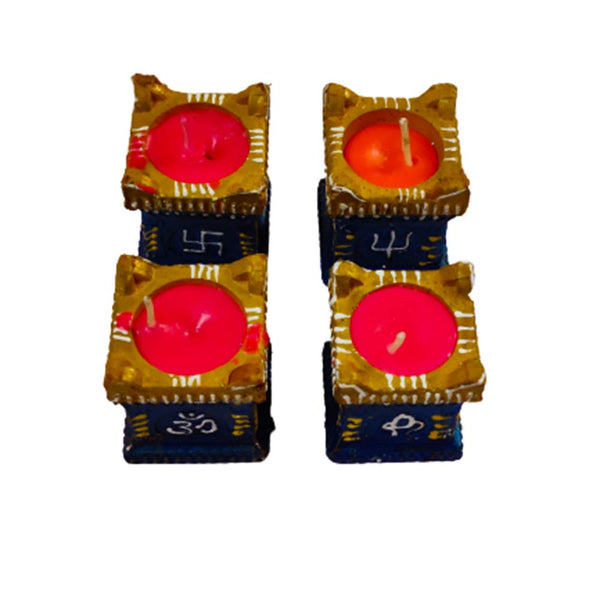DMS RETAIL Handmade Terracotta Tulsi Kyara Diya for Diwali Decoration Mitti Diya Wax Filled Clay Diya Pack of (12) dmsretail