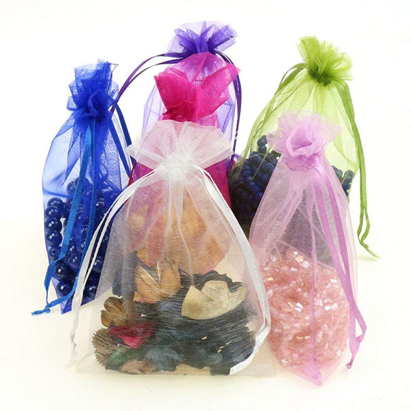 DMS RETAIL Imported Organza Shagun Potli Bags for Favors Jewellery Packing Dry Fruit Pouch (Multicolor, 24x18 Cm) - Pack of 10 dmsretail