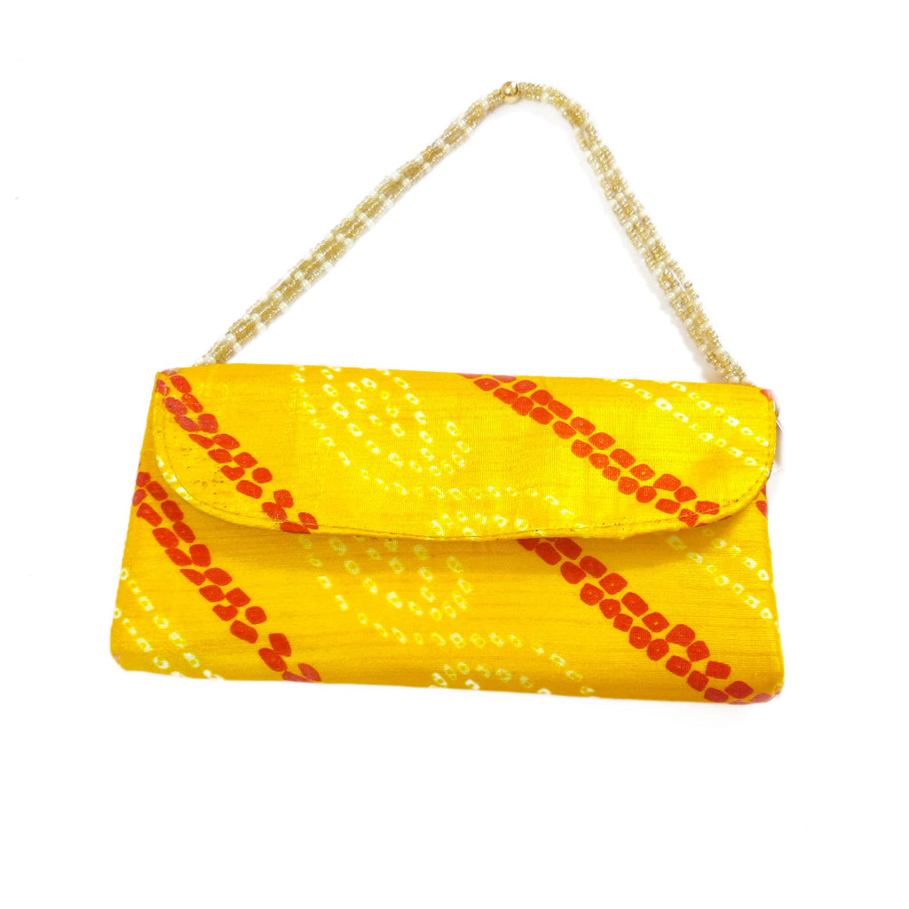 DMS RETAIL Jaipuri Bandhej Bandhnu Purse Women handbag Shagun Pouch Return Gifts|Return Gift Purse For Women (Yellow) dmsretail