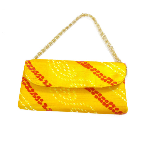 DMS RETAIL Jaipuri Bandhej Bandhnu Purse Women handbag Shagun Pouch Return Gifts|Return Gift Purse For Women (Yellow) dmsretail