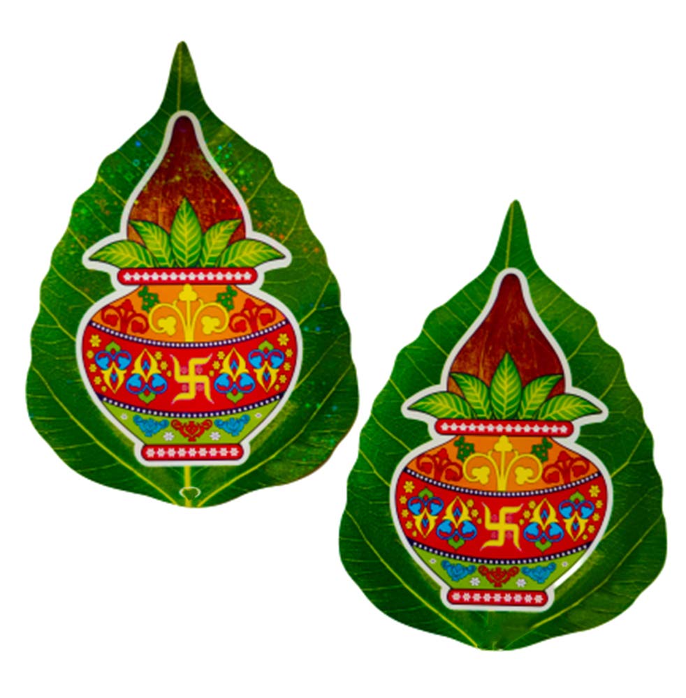 DMS RETAIL Kalash Stickers in Pan Shape|Diwali Rangoli Stickers|PVC Vinyl Wall Sticker for Diwali Decorations|Door Entrance Stickers (2) dmsretail