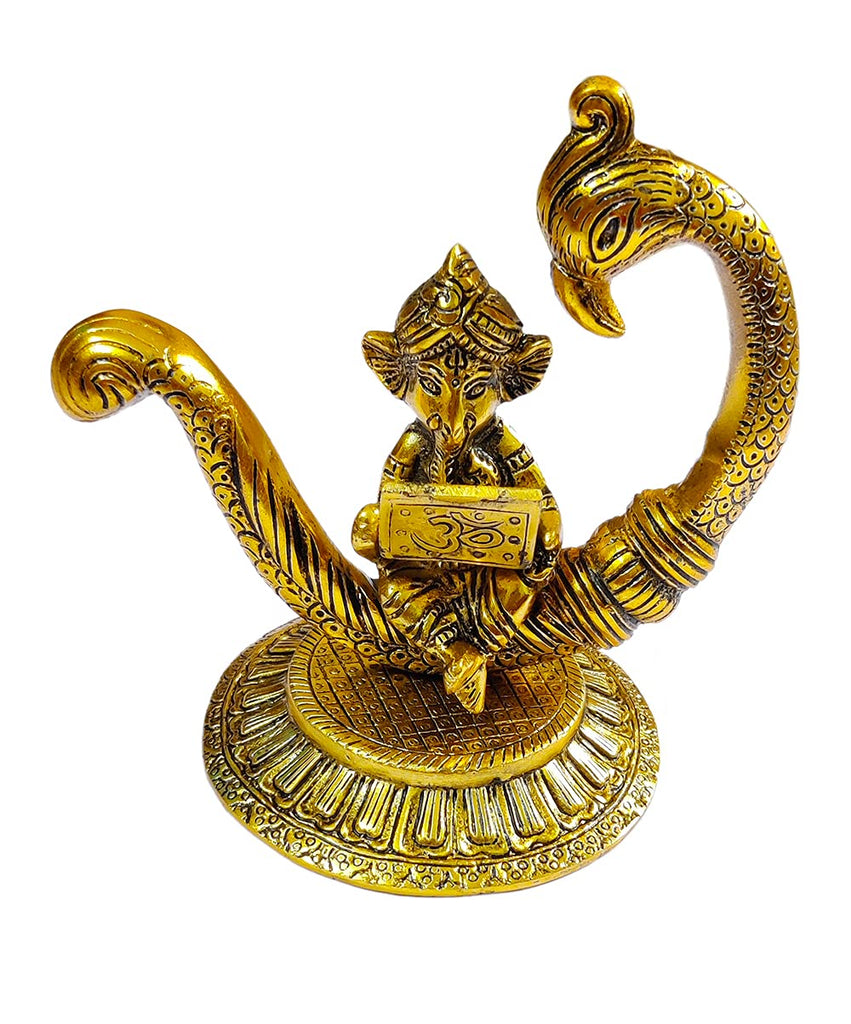 DMS RETAIL Lord Ganesha Reading Book Sitting on Peacock Statue| Ganesh Ganpati Idol Sculpture Home Office Gifts Decor II Table Office Desk II Nice Gift itrem dmsretail