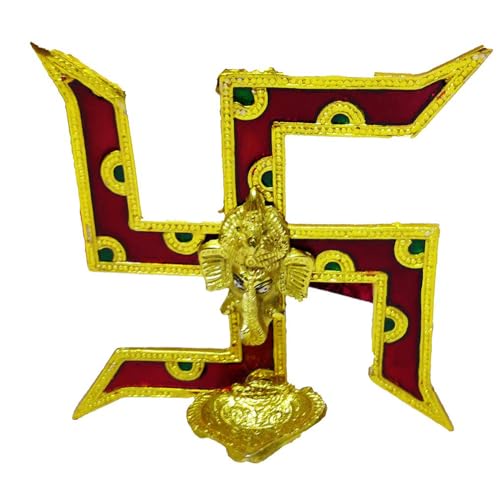 DMS RETAIL Metalic Raman Divo Ganesh Swastik Diya Oil Lamp with Pin Holder- Swastik for Door Entrance - Metallic Hanging Swastik Symbol Sticker for Door Entrance dmsretail