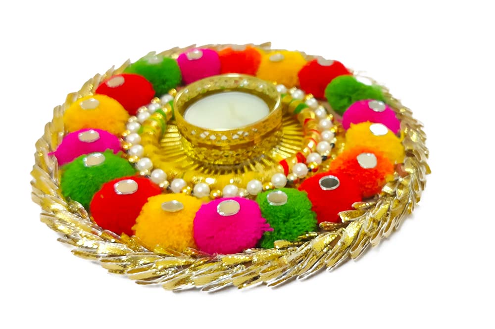 DMS RETAIL Multicolor Artificial Marigold Flower Mat Rangoli Aasan Tea Light Diya Holder for Diwali & Festival Decoration dmsretail