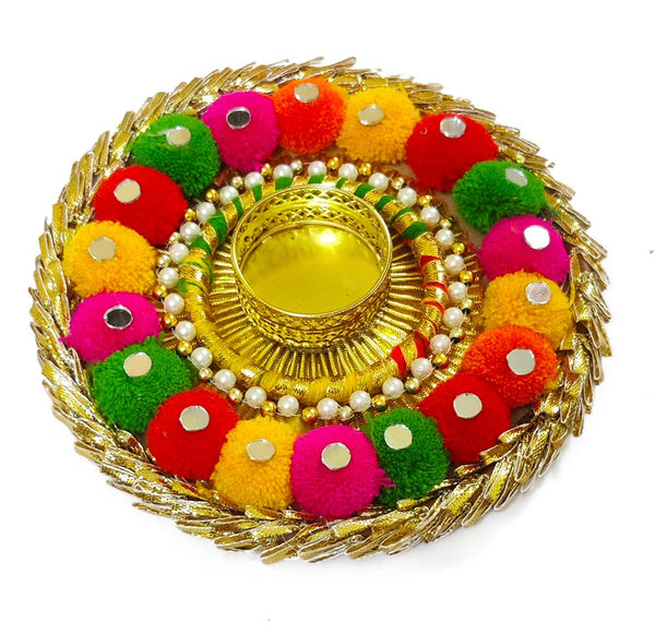 DMS RETAIL Multicolor Artificial Marigold Flower Mat Rangoli Aasan Tea Light Diya Holder for Diwali & Festival Decoration dmsretail