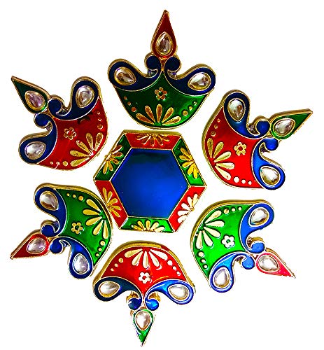 DMS RETAIL Multicolor Decorative Handcrafted Metal Diya Rangoli