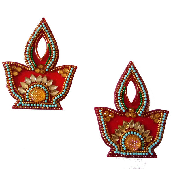 DMS RETAIL Multicolor Peral Studded Diya Shape Handcrafted Acrylic Rangoli Sticker for Floor Decoration dmsretail
