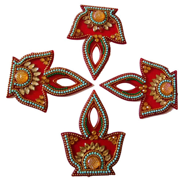 DMS RETAIL Multicolor Peral Studded Diya Shape Handcrafted Acrylic Rangoli Sticker for Floor Decoration dmsretail