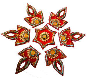 DMS RETAIL Multicolor Peral Studded Diya Shape Handcrafted Acrylic Rangoli Sticker for Floor Decoration dmsretail