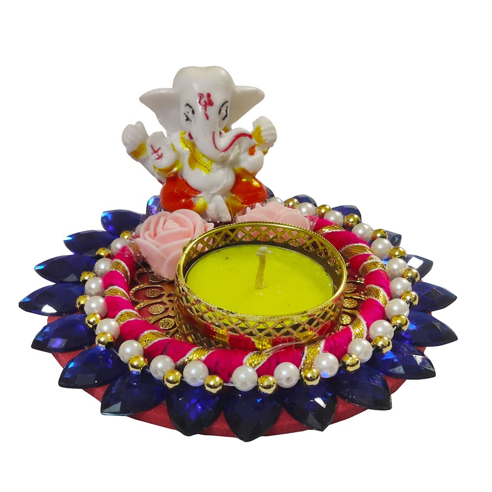 DMS RETAIL Multicolor Pompom Rangoli Tea Light Diya Holder for Diwali & Festival Decoration Floor Decorations dmsretail
