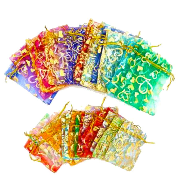 DMS RETAIL Multicolor Return Gift Bags Organza Bags Return Gift Favours Shagun Favours Wedding Party Favor Jewellery Packing Pouch Dry Fruit Pouch Shagun Potli Bag 16x20 Cms Mix Colors (Pack of 25) dmsretail