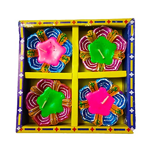 DMS RETAIL Multicolor Wax Filled Clay Diyas for Diwali/Terracotta Diwali Diya/Diya Set for Home Indoor Outdoor Diwali Decoration (Pack of 8 Diya) dmsretail