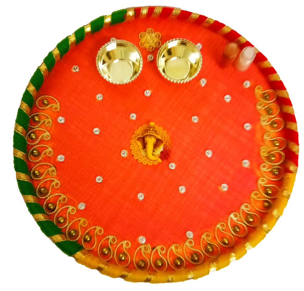 DMS RETAIL Multicolor Wooden Decorative Pooja Thali with Roli Chawal