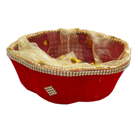 DMS RETAIL Multipurpose Round Velvet Basket With Net For Packaging|Basket For Hampers 14 Inch Big Size,Wood dmsretail
