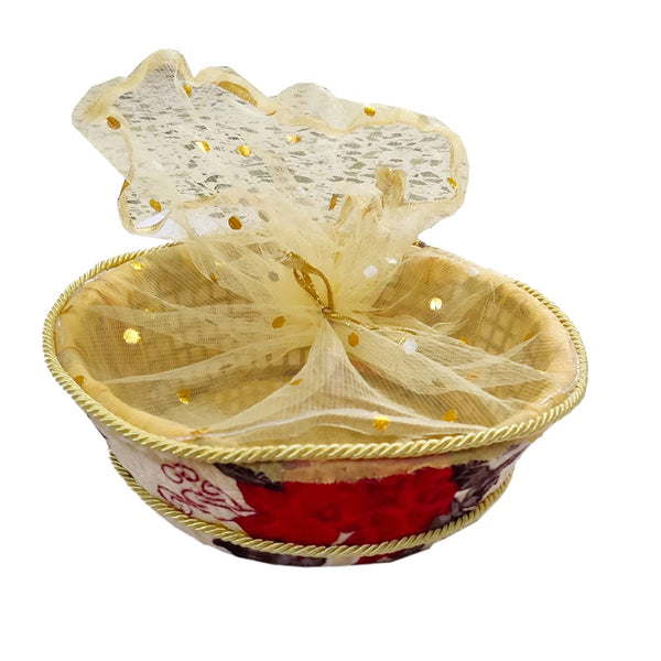 DMS RETAIL Multipurpose Round Velvet Decorative Basket For Functions For Packaging (9 Inch,Wood) dmsretail