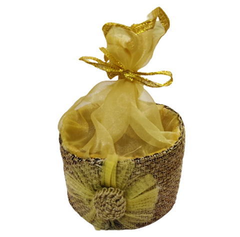 DMS RETAIL Multipurpose Wooden Jute Handmade Decorated Packaging Round Basket With Net Packaging|Decorative Hamper Basket|Shagun Basket For Wedding 5x5 Inches dmsretail