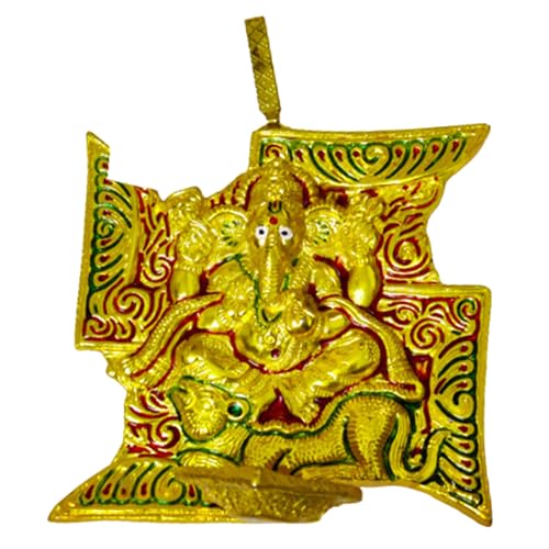 DMS RETAIL Oxodyse Metal Raman Divo Swastik Ganesha Diya Oil Lamp with Pin Holder- Swastik for Door Entrance - Metallic Hanging Swastik Symbol Sticker for Door Entrance dmsretail