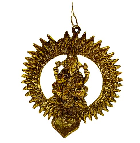 DMS RETAIL Oxodyse Metal Surya Ganesh Diya Oil Lamp with Pin Holder Raman Divi for Wedding Or Temple Or for Pooja dmsretail