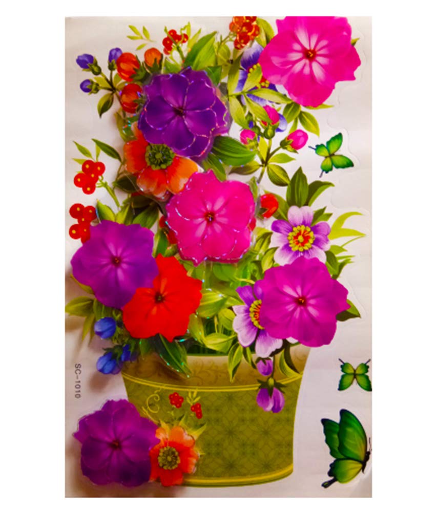 DMS RETAIL PVC Vinyl 3D Flower Pot Stickers for Wall Decoration,