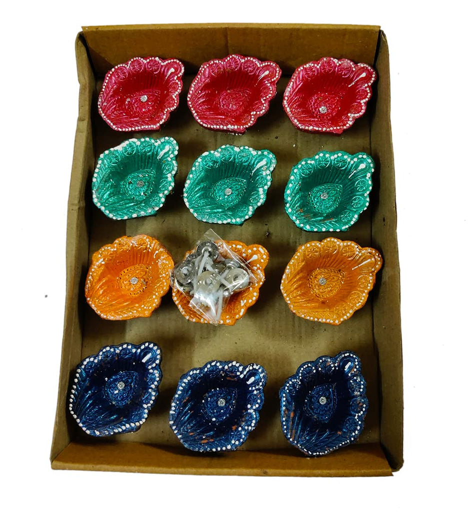 DMS RETAIL Pan Shape Clay Terracotta Diyas Set with Cotton Spring for Home Indoor Outdoor Diwali Decoration Pack of 12 dmsretail